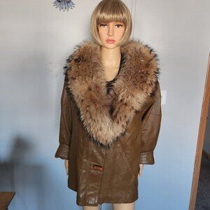 # Large leather/raccoon coat
